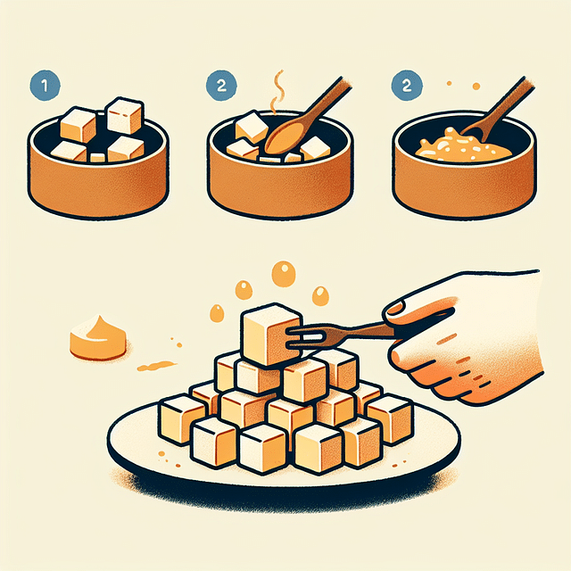 marinated tofu bites on a small plate