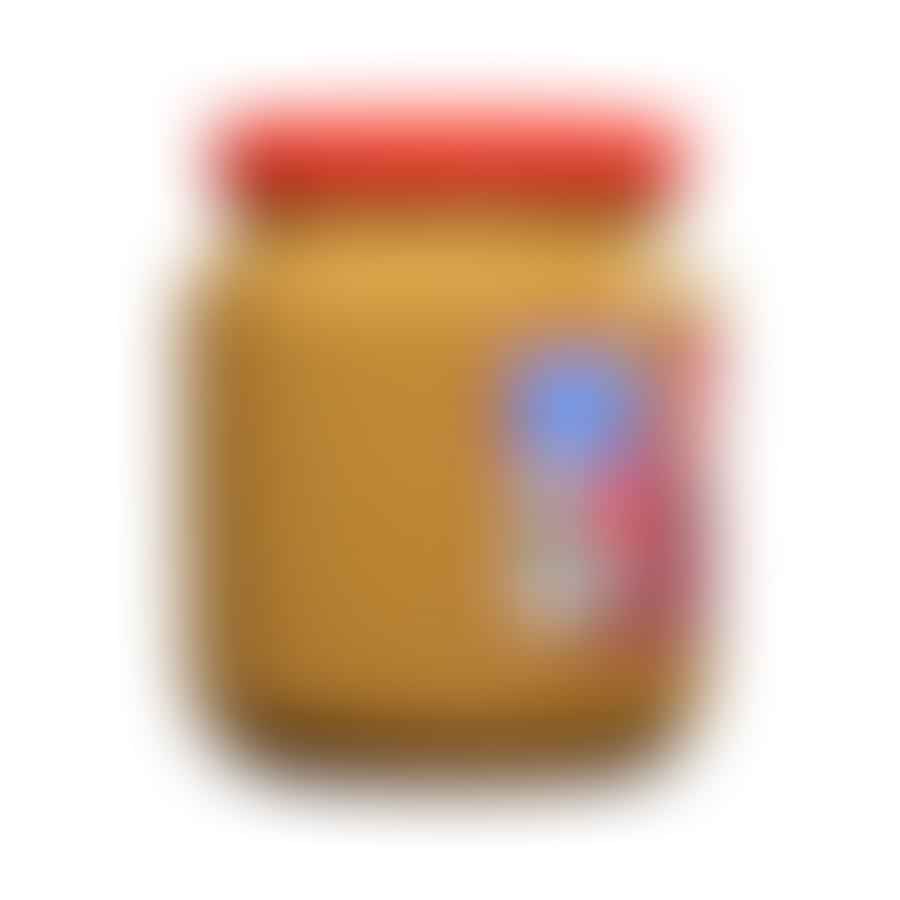 Peanut butter jar with a label listing ingredients