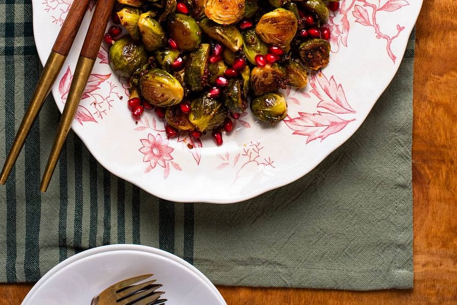 Vegan roasted brussels sprouts pomegranate