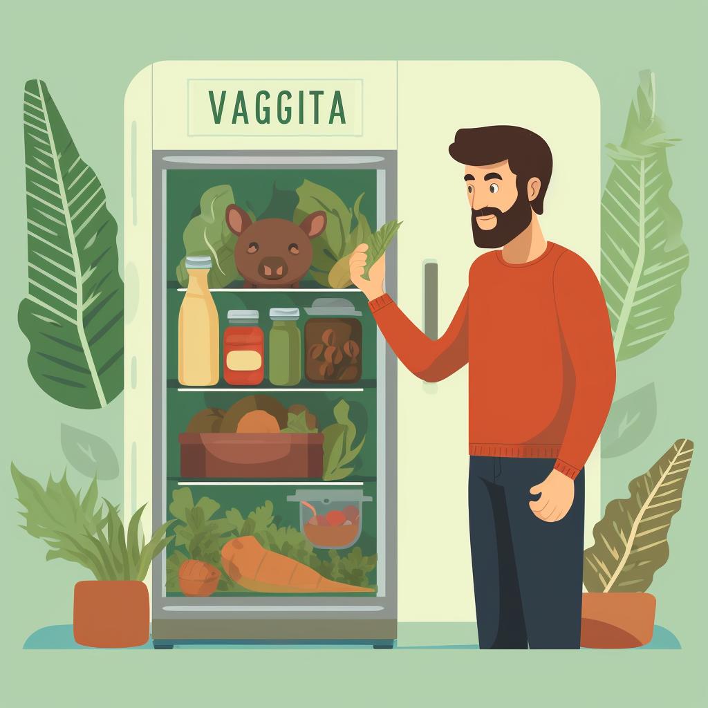 A person replacing a meat product in their fridge with a vegan alternative
