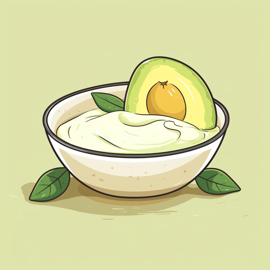 A creamy mixture of avocado, coconut oil, and lemon juice in a bowl.